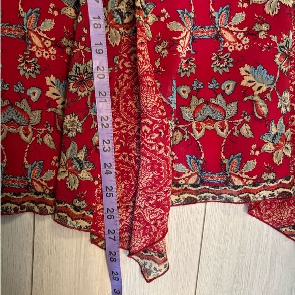 90s vintage red paisley midi skirt asymmetrical hem - Picture 9 of 9